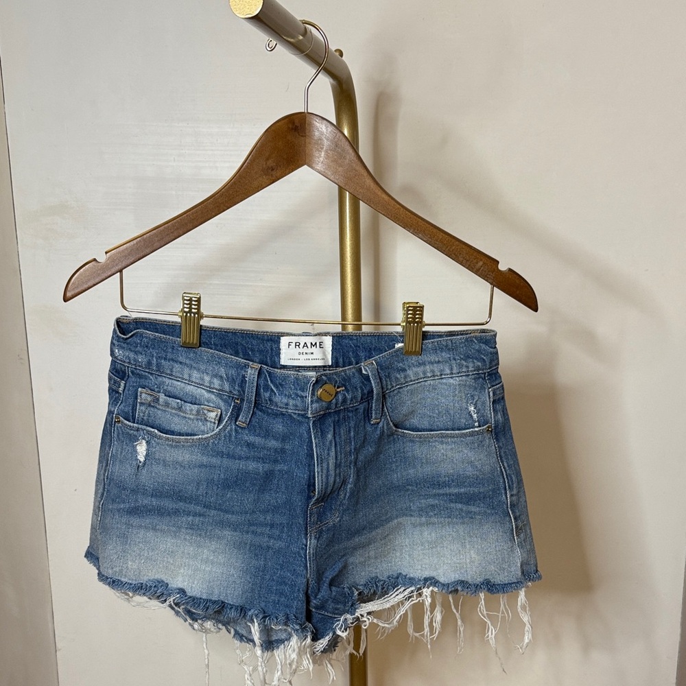 Frame Denim Distressed Blue Jean Shorts